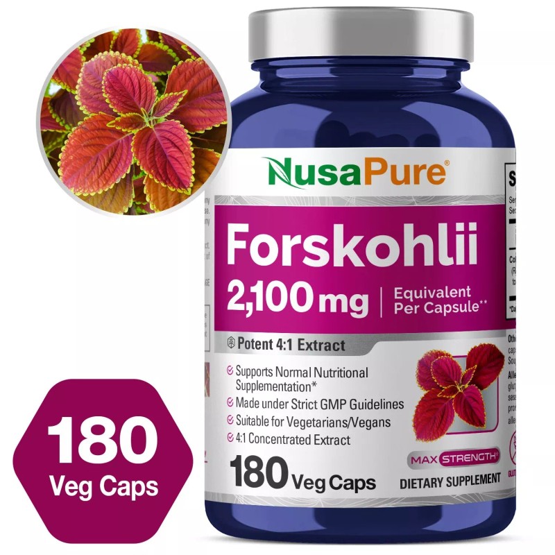NusaPure Forskolin 2100mg Per Veggie Caps - 180 Capsules (Non-GMO