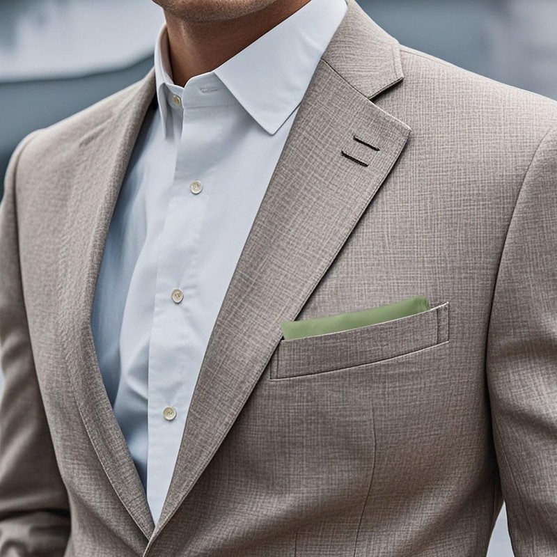 BEWDIO Solid Pocket Squares for Men, Satin Sage Green Handkerchiefs