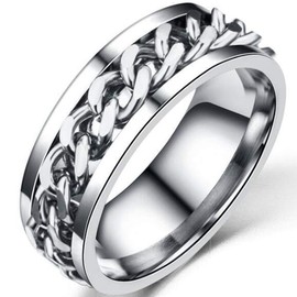Jude Jewelers 8mm Stainless Steel Chain Inlay Wedding Band Biker Ring (Silver, 10)
