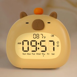 Aokpsrt Capybara Alarm Clock with Night Light for Kids – Cute Digital Sleep Trainer with LED Display, 3 Alarms, Countdown Timer, Adjustable Brightness – Rechargeable Bedside Clock for Boys and Girls
