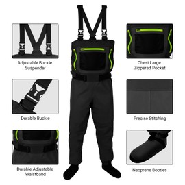 HotSrace Chest Fishing Waders for Men and Women, 3-plyer Nylon Waterproof Lightweight Waders with 4mm Neoprene Stockingfoot