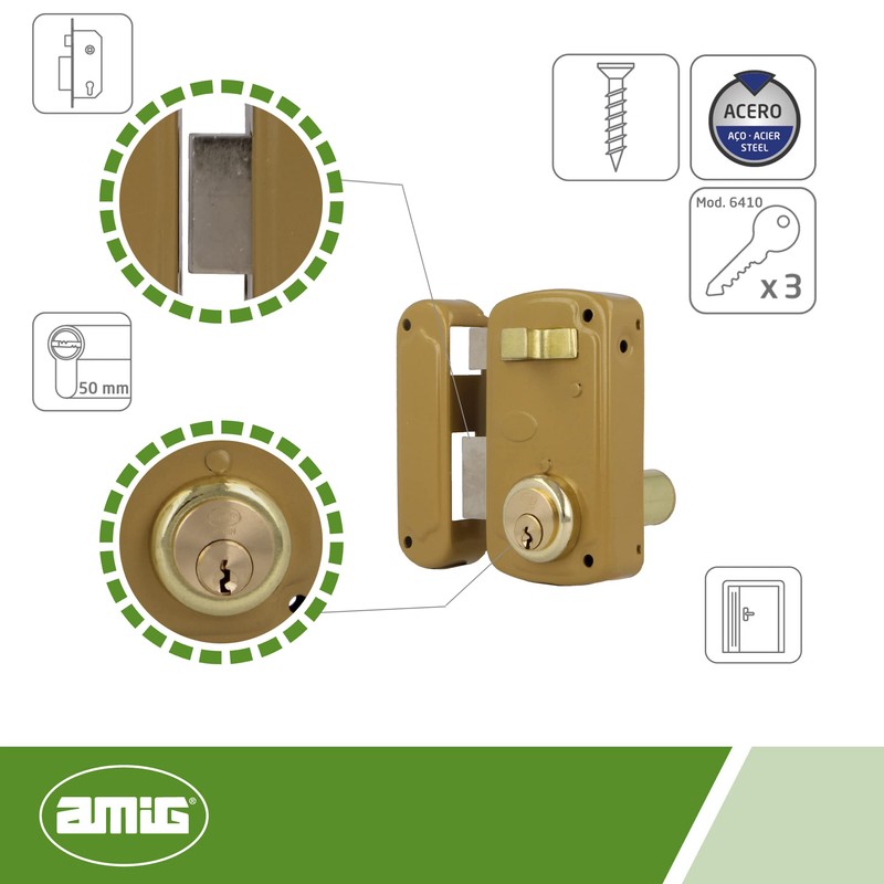 amig Model 75U Overlay Lock, Gold, 76 x 120 mm