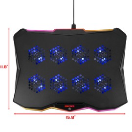 ENHANCE Infiltrate 3 Laptop Cooling Pad with RGB Lights - Gaming Cooler Stand with 8 Ultra-Quiet Fans, 7-Angle Adjustable, Dual USB Hub, Metal Cooling Plate for 13-17.3" Gaming Notebooks