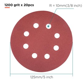 YoiYee 1200 Grit Sanding Discs Pads, 8 Holes, 125mm/5-inch Hook and Loop Quick Change Sandpaper Sheet for Random Orbital Sander, 20 Pack