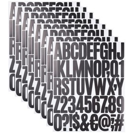 8 Sheets Letter Number Stickers, 2 Inch Vinyl Alphabet Stickers, Self-Adhesive Punctuation Letters Number Stickers for Mailbox, Scrapbooking, Decoration, Craft, Arts, DIY, Decor-Silver