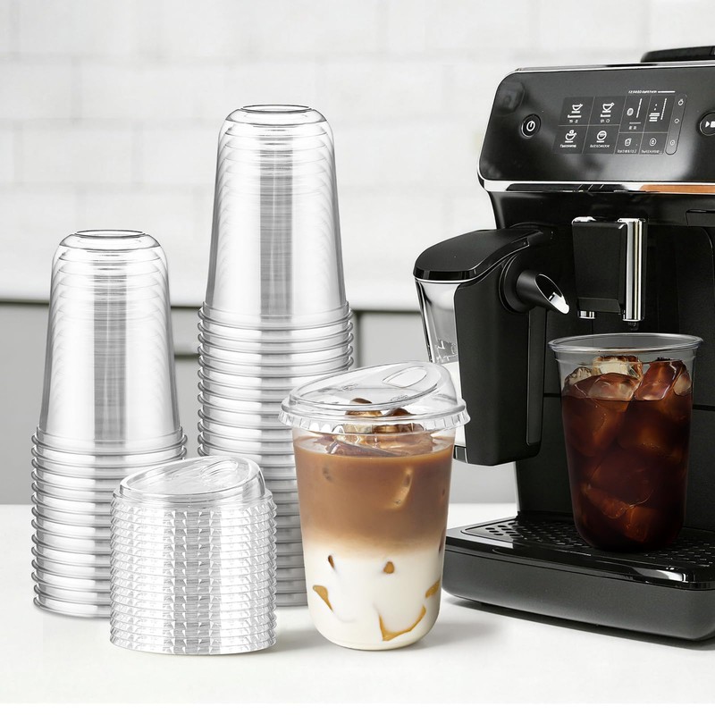 50 Pack 16 Oz Round Bottom Clear Plastic Cups with