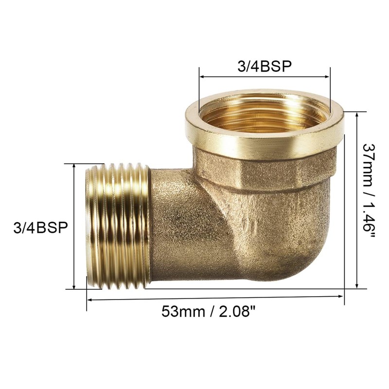 TA-VIGOR 2Pcs Brass Pipe Fitting 90 Degree Elbow 3/4 BSP