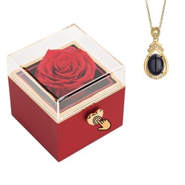 Rosaura Eternal Real Rose Jewelry Box for Women - Surprise Rotating Engagement Ring Box, Preserved flowers Birthday Gift Box for Wife Girlfriend Mom, Romantic Keepsake Flower Box (Red)
