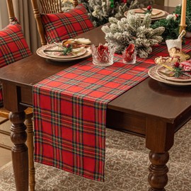 Softalker Christmas Red Table Runner Xmas Table Mat Rectangular 180x40 cm Classic Tartan Table Runners Washable Tablecover Modern for New Year Party Home Birthday Outdoor Garden Decoration Tabletop