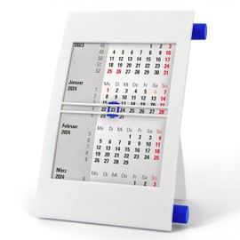 Truento 3-Month Desk Calendar for 2 Years (2024 & 2025) - with Twist Mechanism - White/Blue