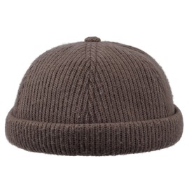 Clakllie Plain Knitted Docker Hat Retro Landlord Hats Street Casual Beanie Cap for Men Sailor Fisherman Leon Hat,Brown