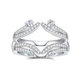 VAXOJEL Moissanite Ring Enhancer Wedding Bands for Women Curved Ring Enhancer for Engagement Rings S925 Sterling Silver 18K White Gold Plated Rings for Wife Women Her, Sterling Silver, Moissanite