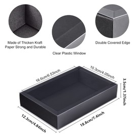 BENECREAT 12 Pack Black Rectangle Drawer Kraft Boxes with PVC Plastic Window Gift Wrapping Boxes Packaging Boxes 18.6x12.3x3.5cm for Party Favor Treats, Candy and Jewelry Crafts