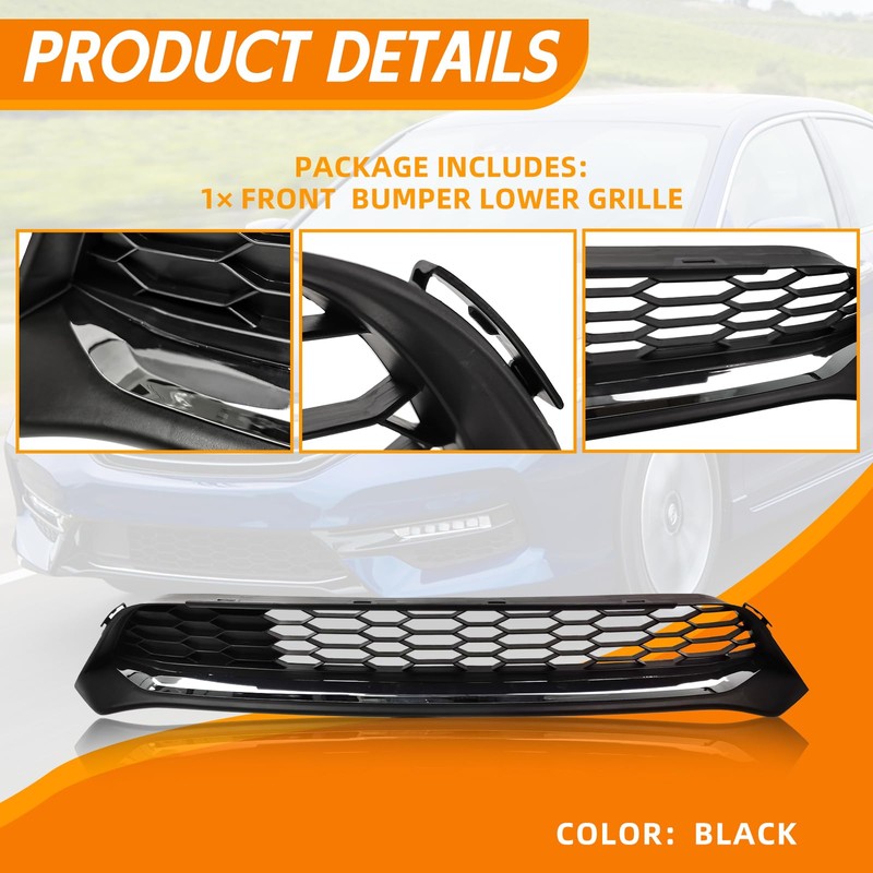 YLT AUTO Front Bumper Lower Mesh Grill Grille W/Chrome Trim