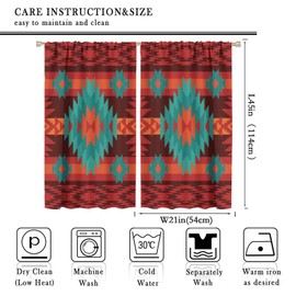Native American Aztec Curtain, Vintage Southwestern Navajo Abstract Aztec Western Retro Tribal Geometric Boho Colorful Home Decor Window Drapes for Living Bedroom 42x45 Inch
