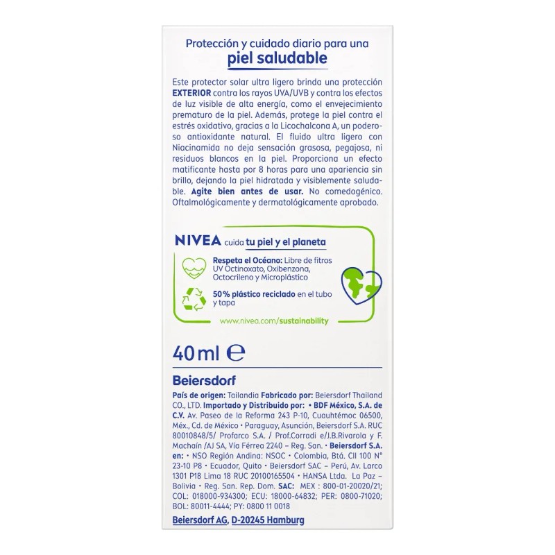 Protector solar NIVEA SUN Fluido Diario Invisible 40 ml