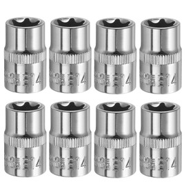 HARFINGTON 8pcs E-Torx Socket 3/8" Drive E14 External Torx Deep Socket CR-V 6 Point Spline Socket Star Female Bit Socket for Auto Repairs Home Maintenance DIY Hand-Making 1.2" Length
