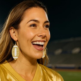 Gold Football Earrings - Football Mom Earrings - Sports Accessories (Gold)