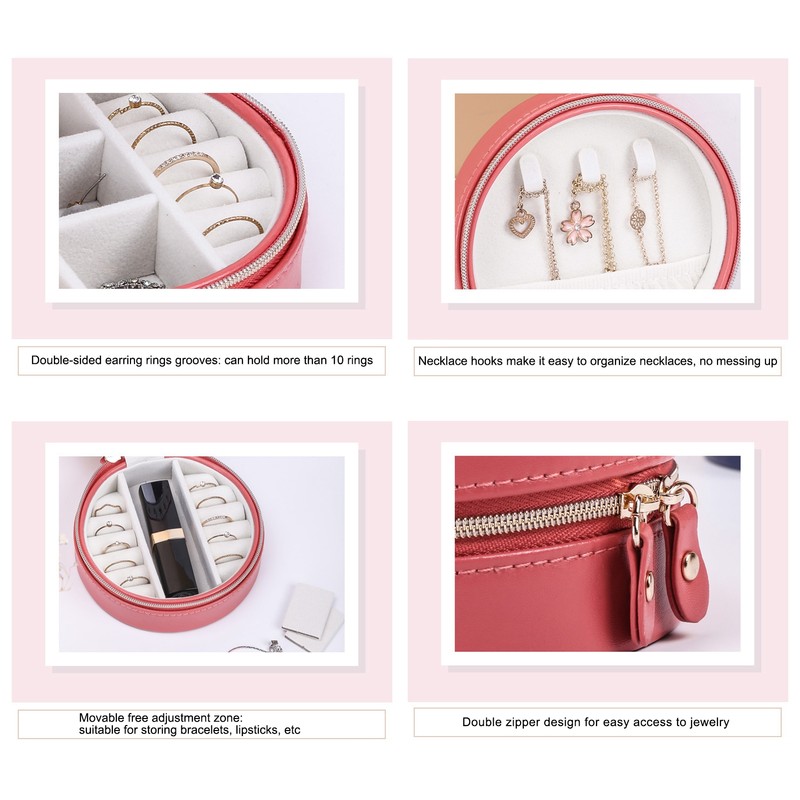 Round Portable Jewelry Box Organizer Display Storage Case for Rings