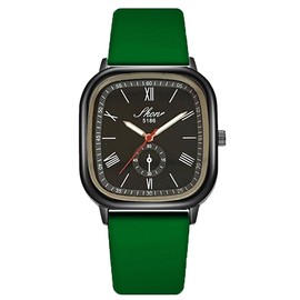 Casual Women's Watch Big Face Watch for Women Square Novel Rome Face Dial Fashion Quartz Silica Gel Strap Wirstwatches (Green-1)