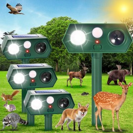 4 Pack Solar Animal Repellent Ultrasonic Cat Deterrent Outdoor Deer Repellent Devices with Motion Sensor Animal Repeller to Raccoon Squirrel Rabbit Dog Skunk with lP66 Waterproof for Yard Lawn