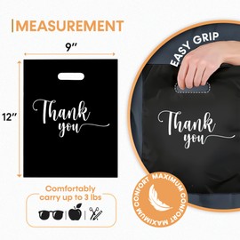 THANK YOU MERCHANDISE STORE BAGS, different sizes 9"x12", 12"x15", 15"x18" 1.25 Mil. PACKS of 100/200/500 Retail Product Bags I 100% Recyclable (9x12", Black, 200)