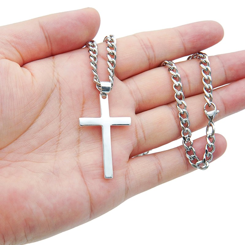 Ovfovy 925 Sterling Silver Cross Necklace for Men Women, 5mm