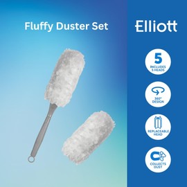 Elliott Fluffy Duster, Super-soft Microfibre Dusting tool perfect for home cleaning, White