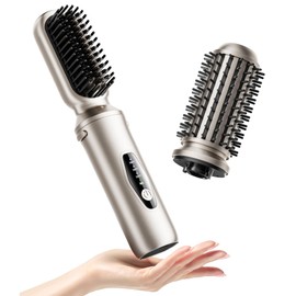 Cordless Hair Straightener Brush, 2 in 1 Curling & Straightening Brush with 200 Million Negative Ions, Mini Travel Hot Straightener Comb for Women, Fast Heating & Dual Voltage