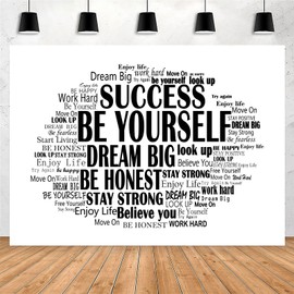 Yieldeer Inspirational Photo Backdrop Positive Affirmations Wall Tapestry Motivational Photography Background White and Black Themed Birthday Party Decorations Banner for Classroom, 7x5ft