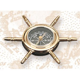 4" Polished Brass Ship Wheel Compass