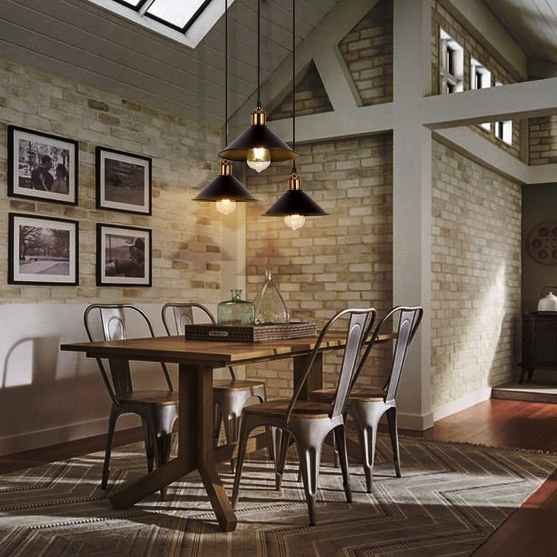 FIRVRE 3-Lights Industrial Pendant Light, Black Adjustable Metal Pendant Lights,