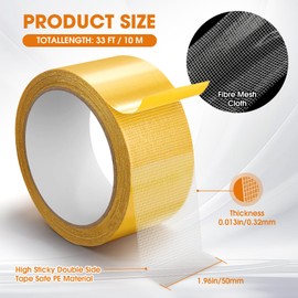 gliship Double Sided Fabric Tape Heavy Duty Mounting Tape, Multifunctional High Stickness Strong Tape, Clear Gauze Fiberglass Tape for Clothes Pictures Posters Frames Carpet Art (1.96In x33FT(10M))