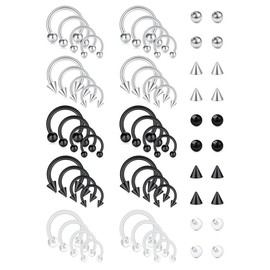 Punk Style Nose Ring & Replacement Ball Set, Stainless Steel Nose Ring & Replacement Ball, Body Jewelry for Party, Daily Clothing Decor for Men & Women - Color: Silver, Specification: 0.12cm/16gauge