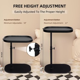Aoligrace 360°Swivel C Shaped End Table, Adjustable Height TV Tray Table for Couch Sofa Bed, Black Small Side Table for Small Spaces Living Room Bedroom