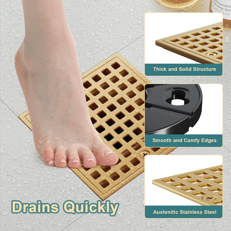 Champagne Bronze Shower Drain 4-1/4 Inch - Square Shower Floor