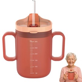 UxuoQxa Tazza con becco per anziani con manico, 300 ml, con coperchio e cannuccia, a prova di perdite, per anziani con difficoltà a deglutire, ideale per la cura e i viaggi