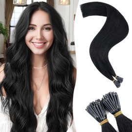 SEGOHAIR I Tip Hair Extensions Human Hair 18inch Cold Fusion I Tip Hair Pieces Jet Black I Tip Extensions Remy Human Hair Pre Bonded Hair for Women 50g 50 Strands