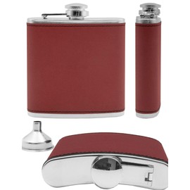 Outdoor Saxx® Stainless Steel Hip Flask, 175 ml, Elegant Wild Leather Design, Red, in Gift Box