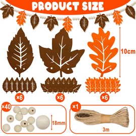 Set of 18 Autumn Hanging Decoration, Maple Leaf Pendant, Autumn Decoration Window Hanging, Pendant Leaf Autumn Decoration with Wooden Beads and Rope, Autumn Leaves Pendant, Thanksgiving Autumn