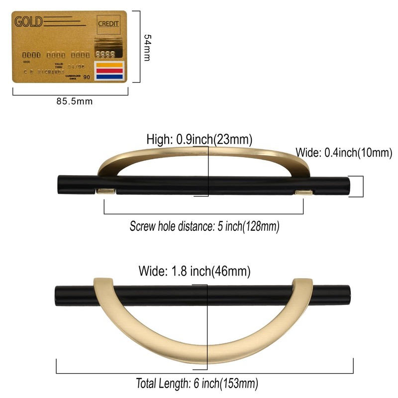 Amerdeco 6 Pack Black Brushed Gold Cabinet Pulls 5 Inch(128MM)