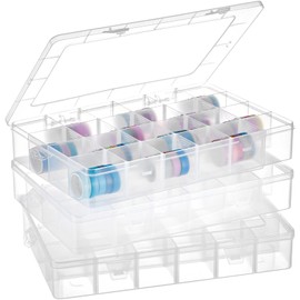 Leinuosen 3 Pack Large 24 Grids Plastic Organizer Box Clear Washi Tape Organizer Adjustable Storage Dividers for Jewelry, Art DIY Crafts, Washi Tapes, Beads and Small Parts