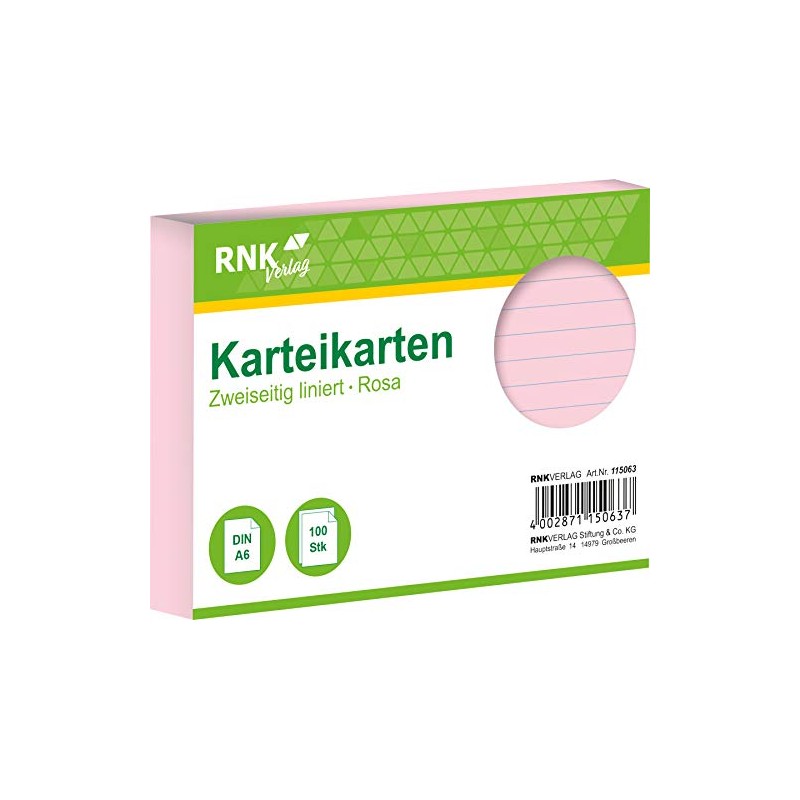 RNK 115063 Index Cards A6 Pack of 100 Pink