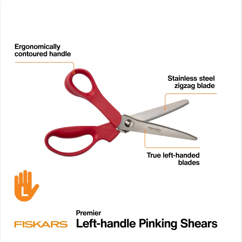 Fiskars 8” Premier Left-Handed Pinking Shears, Precision Stainless Steel Blades