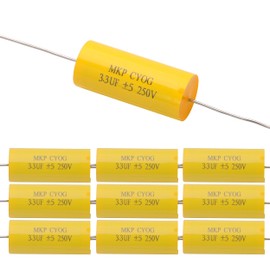 Cermant 10Pcs 250V 3.3uF Frequency Divider Capacitor，Axial Audio Speaker Non-Polarity CBB20 Polypropylene Film MKP Capacitor for Audio Amplifier, Divider, Car.Yellow