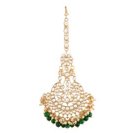 I Jewels Womens 18K Gold Plated Indian Wedding Bollywood Kundan With Pearls Style Bridal Wedding Maang Tikka Jewelry (T2042G) Green