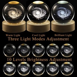 YANFEYHA 3D Greatful Crystal Ball Lamp with Dimmable LED and Wooden Base, Night Light for Kids Teens Adults, Home Desk Office Bedroom Decor, Birthday Gift (2.4”/ 6cm)