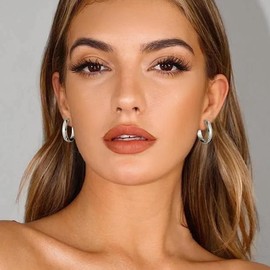 Gacimy Silver Hoop Earrings for Women 14k White Gold Plated, 5mm Thick Silver Hoops Earrings for Women, Hypoallergenic Medium Silver Earrings Hoops 25mm