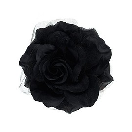 NYFASHION101 Women's Multifunction Rose Flower Sheer Petal Brooch Pin Hair Tie Clip, Black