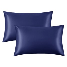 Yorkshire Bedding Satin Pillow Cases 2 Pack – Luxurious Navy Pillowcases For Hair and Skin Standard Size with Envelope Closure Hypoallergenic 50 x 75 cm